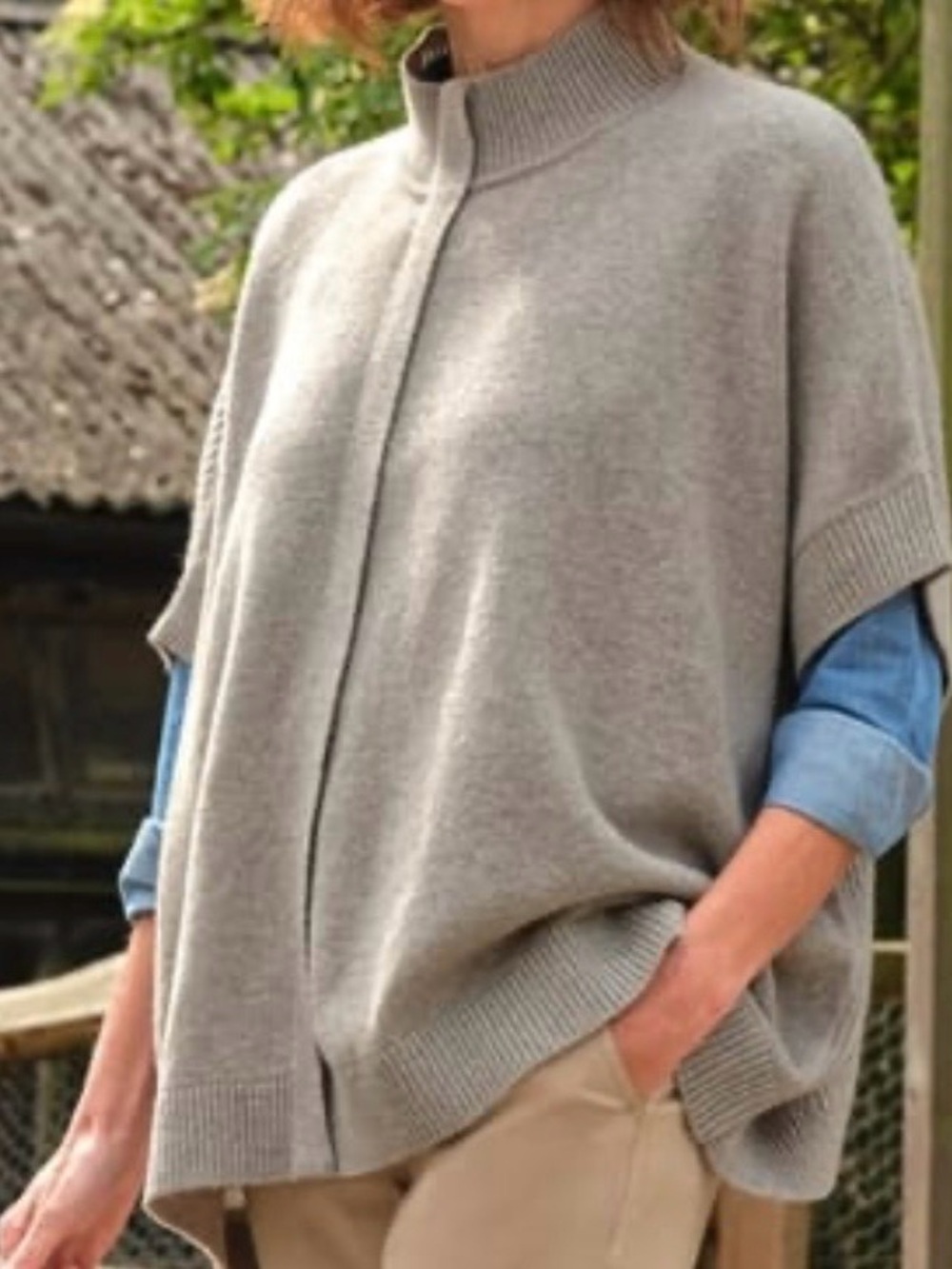 WoolOvers boxy oversized Sz:S/M batwing Cap sleeve poncho sweater heather grey.